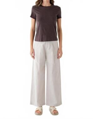 NEW ELLE GREY women's high waist striped wide leg trousers in white